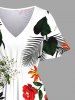Robe mi-longue hawaïenne fendue à imprimé feuilles tropicales et branches de fleurs, grande taille - Blanc XXS