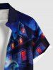 Chemise à boutons avec poche pour homme, imprimé Halloween citrouille, fantôme, château, galaxie en dégradé et chauve-souris - Noir M