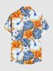 Chemise hawaïenne grande taille à imprimé feuilles tropicales et fleurs d'hibiscus pour homme - Bleu Ciel 3XL