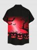 Plus Size Pumpkin Bat Tree Dip Dye Ombre Print Halloween Button Pocket Shirt For Men -  