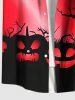 Plus Size Pumpkin Bat Tree Dip Dye Ombre Print Halloween Button Pocket Shirt For Men -  