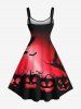 Robe trapèze grande taille à imprimé citrouille, chauve-souris et arbre, effet ombré, effet dip dye, pour Halloween - Rouge 6X