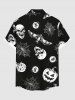Plus Size Pumpkin Skull Spider Web Bat Print Halloween Button Pocket Shirt For Men -  