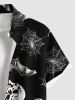 Plus Size Pumpkin Skull Spider Web Bat Print Halloween Button Pocket Shirt For Men -  