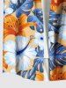 Plus Size Tropical Leaf Hibiscus Flower Print Hawaii Button Pocket Shirt For Men -  