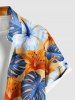 Plus Size Tropical Leaf Hibiscus Flower Print Hawaii Button Pocket Shirt For Men -  