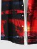 Plus Size Sailboat Sea Lightning Ombre Galaxy Print Hawaii Cruise Button Pocket Shirt For Men -  