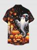 Chemise grande taille à imprimé citrouille, lanterne, fantôme, bougie, Halloween, boutonnée et poche pour homme - Noir 4XL