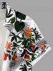 Plus Size Tropical Leaf Flower Branch Print Hawaii Button Pocket Shirt For Men -  