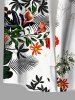 Plus Size Tropical Leaf Flower Branch Print Hawaii Button Pocket Shirt For Men -  