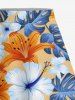Jupe trapèze fendue hawaïenne grande taille à imprimé feuilles tropicales et fleurs d'hibiscus - Bleu Ciel M