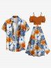 Plus Size Tropical Leaf Hibiscus Flower Print Hawaii Split A Line Skirt -  