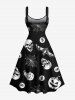 Plus Size Pumpkin Skull Spider Web Bat Print Halloween Lace Up A Line Tank Dress -  