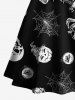 Plus Size Pumpkin Skull Spider Web Bat Print Halloween Lace Up A Line Tank Dress -  