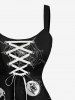 Plus Size Pumpkin Skull Spider Web Bat Print Halloween Lace Up A Line Tank Dress -  