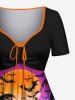 Plus Size Halloween Pumpkin Coconut Tree Moon Bat Print Cinched Dress -  
