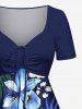 Plus Size Hibiscus Flowers Tropical Leaf Print Cinched Hawaii Dress -  