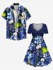 Plus Size Hibiscus Flowers Tropical Leaf Print Cinched Hawaii Dress -  