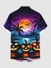 Plus Size Halloween Pumpkin Coconut Tree Moon Bat Print Buttons Pocket Shirt For Men -  