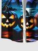 Plus Size Halloween Pumpkin Coconut Tree Moon Bat Print Buttons Pocket Shirt For Men -  