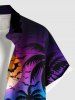 Plus Size Halloween Pumpkin Coconut Tree Moon Bat Print Buttons Pocket Shirt For Men -  