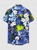 Plus Size Hibiscus Flowers Tropical Leaf Print Buttons Pocket Hawaii Shirt For Men -  