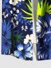 Plus Size Hibiscus Flowers Tropical Leaf Print Buttons Pocket Hawaii Shirt For Men -  