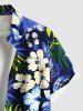 Plus Size Hibiscus Flowers Tropical Leaf Print Buttons Pocket Hawaii Shirt For Men -  