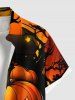 Chemise grande taille à boutons et poches pour homme, motif citrouille, lune, étoiles, arbre, Halloween - Orange 6XL