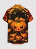 Chemise grande taille à boutons et poches pour homme, motif citrouille, lune, étoiles, arbre, Halloween - Orange 6XL