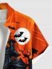 Plus Size Halloween Costume Pumpkin Ghost Bat Castle Print Buttons Pocket Shirt For Men -  