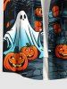 Plus Size Halloween Costume Pumpkin Ghost Bat Castle Print Buttons Pocket Shirt For Men -  
