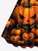 Plus Size Halloween Pumpkin Moon Stars Tree Print Tank Dress -  