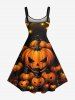 Plus Size Halloween Pumpkin Moon Stars Tree Print Tank Dress -  