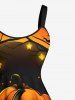 Plus Size Halloween Pumpkin Moon Stars Tree Print Tank Dress -  