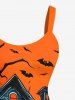 Plus Size Halloween Costume Pumpkin Ghost Bat Castle Print Tank Dress -  
