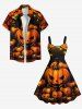 Plus Size Halloween Pumpkin Moon Stars Tree Print Tank Dress -  