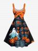 Plus Size Halloween Costume Pumpkin Ghost Bat Castle Print Tank Dress -  