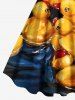 Robe débardeur hawaïenne grande taille à imprimé peinture à l'huile de canards - Jaune 5X