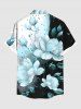 Chemise hawaïenne grande taille à imprimé floral et feuilles ombré, boutons et poches pour homme - Noir 6XL