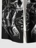 Plus Size Halloween Skull Skeleton Claw Rose Flowers Print Buttons Pocket Shirt For Men -  