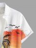 Plus Size Coconut Tree Seascape Bird Ombre Colorblock Print Buttons Pocket Hawaii Shirt For Men -  