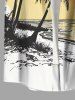 Plus Size Coconut Tree Seascape Bird Ombre Colorblock Print Buttons Pocket Hawaii Shirt For Men -  