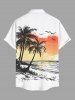 Plus Size Coconut Tree Seascape Bird Ombre Colorblock Print Buttons Pocket Hawaii Shirt For Men -  