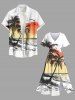 Plus Size Coconut Tree Seascape Bird Ombre Colorblock Print Split Hawaii Midi Dress -  