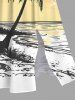 Robe mi-longue hawaïenne fendue grande taille à imprimé colorblock, motif cocotier, paysage marin, oiseaux, dégradé - Blanc L