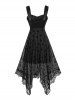 Skull Stars Mesh Flocking Crossover Velvet Asymmetric Patchwork Dress -  