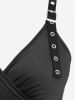 Robe trapèze à volants, bretelles unies, boucle et œillets - Noir L