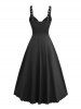 Robe trapèze à volants, bretelles unies, boucle et œillets - Noir L