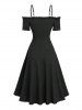 Cold Shoulder Butterfly Applique Lace Up Textured Layered A Line Cami Dress -  
